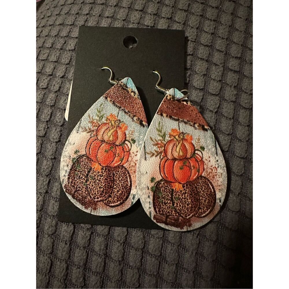 Thanksgiving Fall Pumpkin Teardrop Earrings